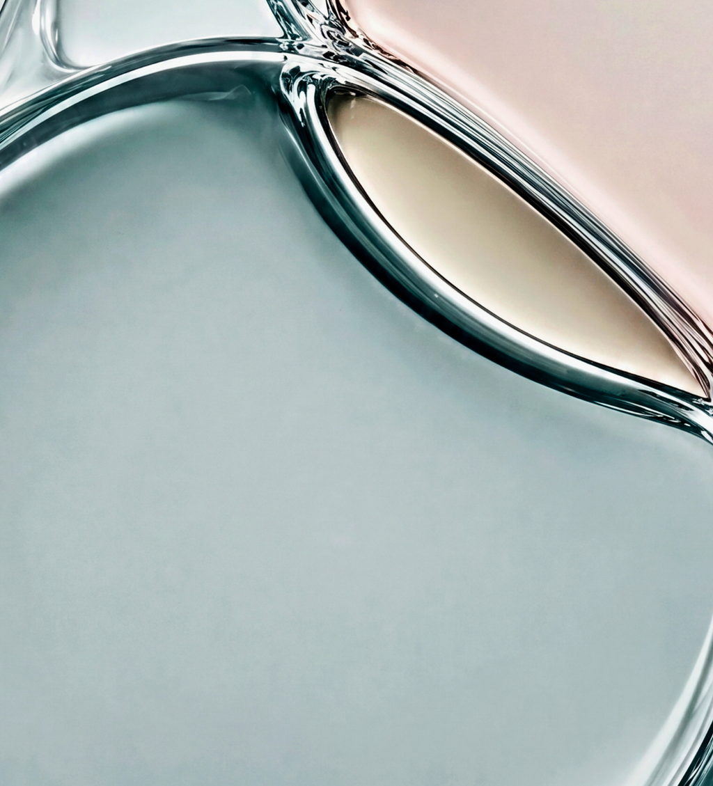 Macro close-up abstract texture for Z Clear Shikimic Hydroxy-Biome Facial Serum, blue-grey, cream and blush tones 